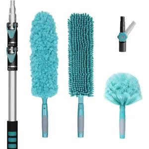 20 Foot High-Reach Duster Kit with 5-12FT Extendable Pole - High Ceiling Duster Cleaning Kit with Telescopic Pole,Cobweb Duster, Chenille Ceiling Fan Duster, Microfiber  Duster
