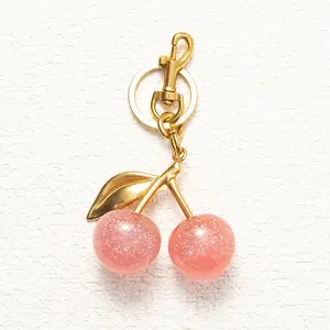 Pink Cherry Bag Charm Keychain, Cute Glitter Purse Charm for Women, Stylish Pink Cherry Pendant for Handbags & Keys