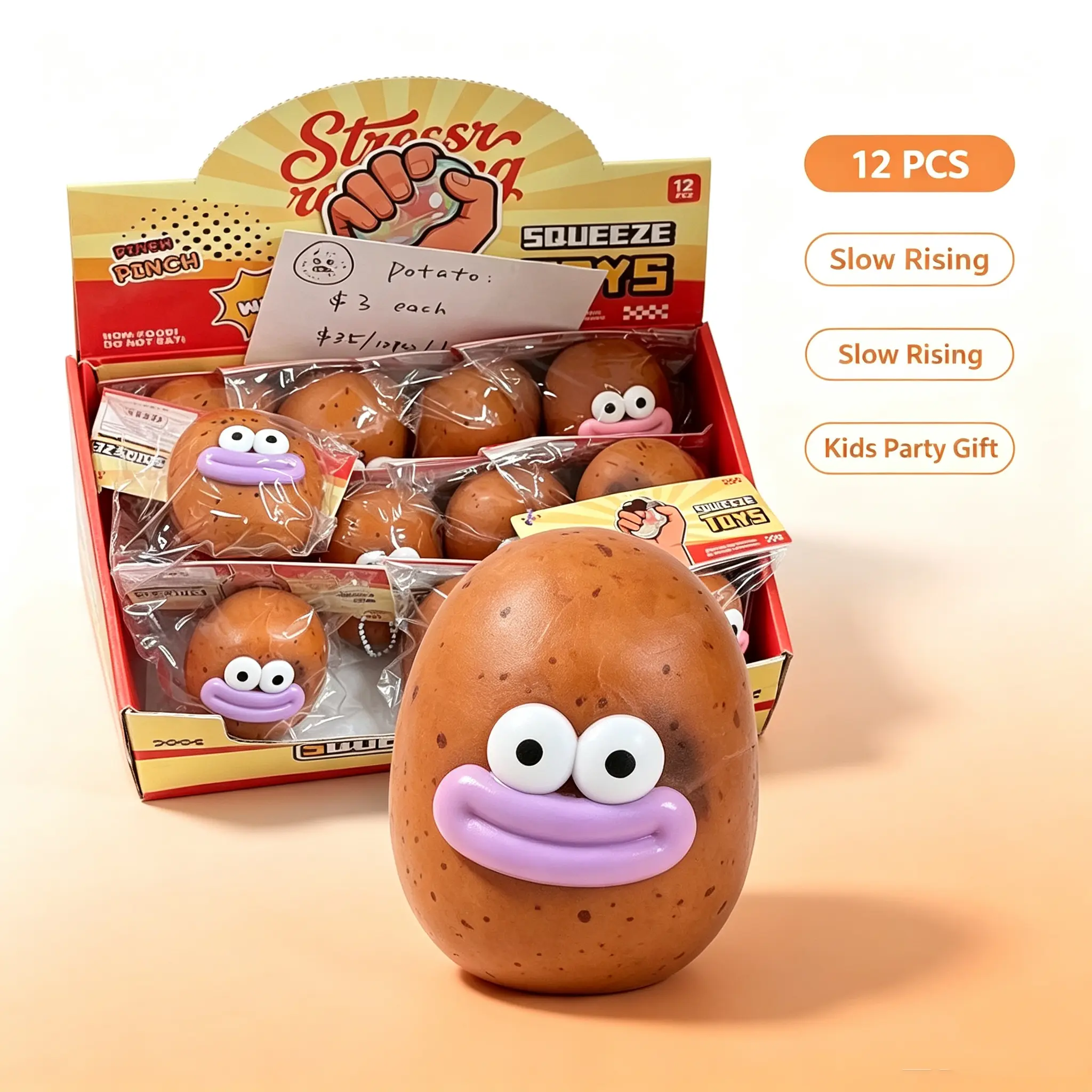 Cute Potato Squeeze Stress Relief Toy Funny Big Mouth Pop Eyes Fidget Squishy Toys For Kids Party Auction Gifts