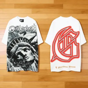 Summer New Godspeed T shirts American Trendy Street Rock Retro Short Sleeve Tops Men Women Graphic Print Cotton Oversized Vintage Washed Hip Hop Casual Streetwear Tee