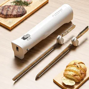 Cordless Electric Knife with 4 Stainless Steel Blades for Cutting Meats, Poultry, Bread, Cheese & More (White)
