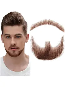 Fake Beard 100% Human Hair Fake Mustache Realistic Beard Fake Facial Hair Lace Invisible Goatee Beards Halloween Dressing Men Makeup Entertainment/Drama/Party/Movie Prop Brown or Black
