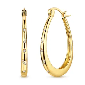 MULA 18K gold plated Silver-plated teardrop earrings with moon and star pattern, inlaid with sparkling cubic zirconia, an elegant gift for your girlfriend, wife, mother on birthday, anniversary