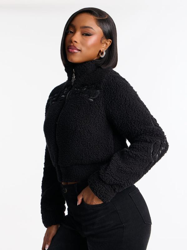 Eagle Skull Sherpa Jacket - Black