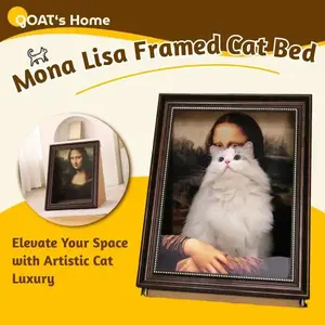 Luxury Cat House with Scratching Wall - World Art Themed Cat Cave Bed, Durable Corrugated Cardboard Cat Condo for Small Spaces, Aesthetic Cat Furniture with Removable Washable Cushion (Non-Toxic Materials