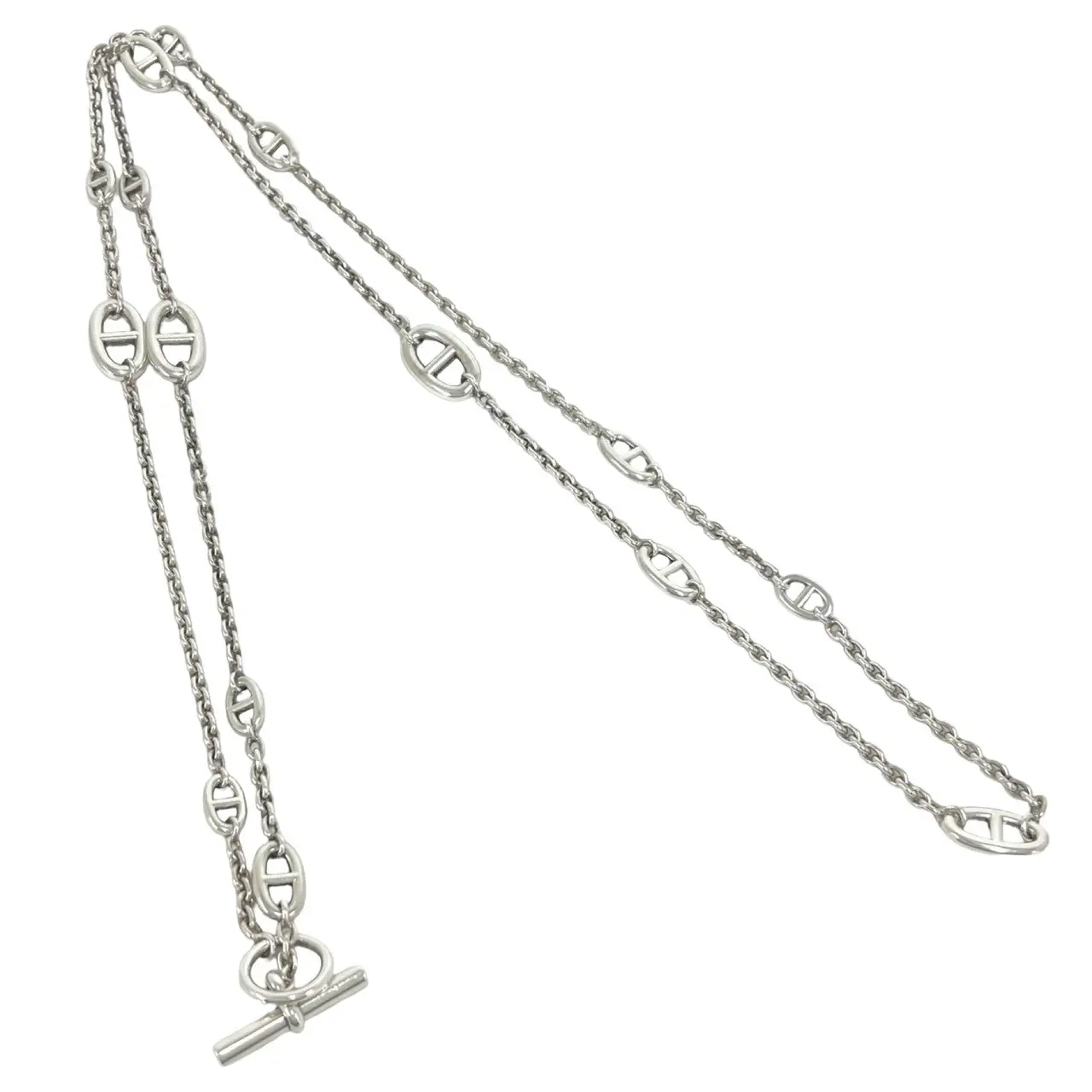 Pre-owned HERMÈS Sterling Silver 925 (Ag925) Small Leather Goods Hermes Chaine d’Ancre Farandole Silver Necklace