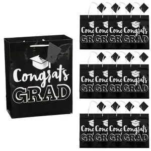 7 1/4" x 9" Medium Congrats Grad Gift Bags with Tag - 12 Pc.