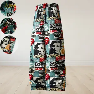 New American Style Layered Print Drawstring Loose Wide Leg Vintage Sweatpants Casual Pants Unisex Suitable for Casual Travel Wear Couple Outfits Bottoms