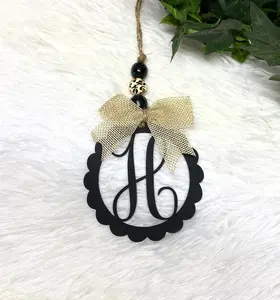 Monogram Car Charm: Birch Wood Initial Rear View Mirror Tassel