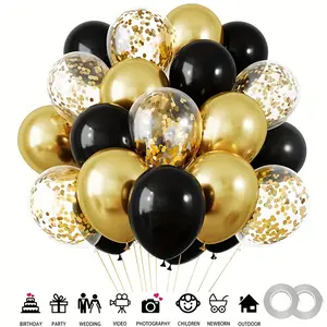 32pcs/set Black Golden Confetti Balloons for Wedding Birthday Party Decorations, Graduation Party Balloons, Wedding Anniversary Shower Photo Atmosphere Background Decorations Balloon, Photo Decoration Still Decor