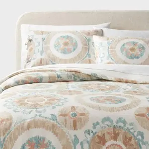 King Suzani Print Duvet Cover and Sham Set Ivory/Light Teal Blue - Threshold