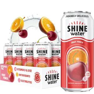 ShineWater Fruit Punch Flavored Vitamin Enhanced Water - 12 Pack, Zero Sugar, Low Calorie, Plant-Based, Electrolyte Drink, Natural Energy Beverage