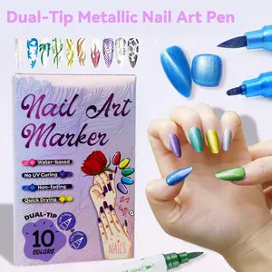 Nail Art Pens Kit - 10 Vibrant Colors Quick Dry Waterproof Paint Markers for DIY 3D Nail Design, Dotting Floral Hook Line Drawing