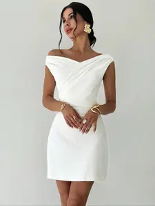 Asymmetrical Off-Shoulder Slim Fit Knit Dress, Elegant High Fashion, Slimming Proportions, Perfect for Activities, Parties, Daily Wear