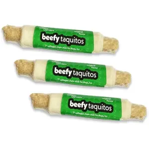 Frankly Pet - Natural Flavored Collagen Packed Beefy Taquito Stick for Small & Medium Dogs 3 Pack 7" Long Lasting Chews Treats Bones for Aggressive Chewers US Made