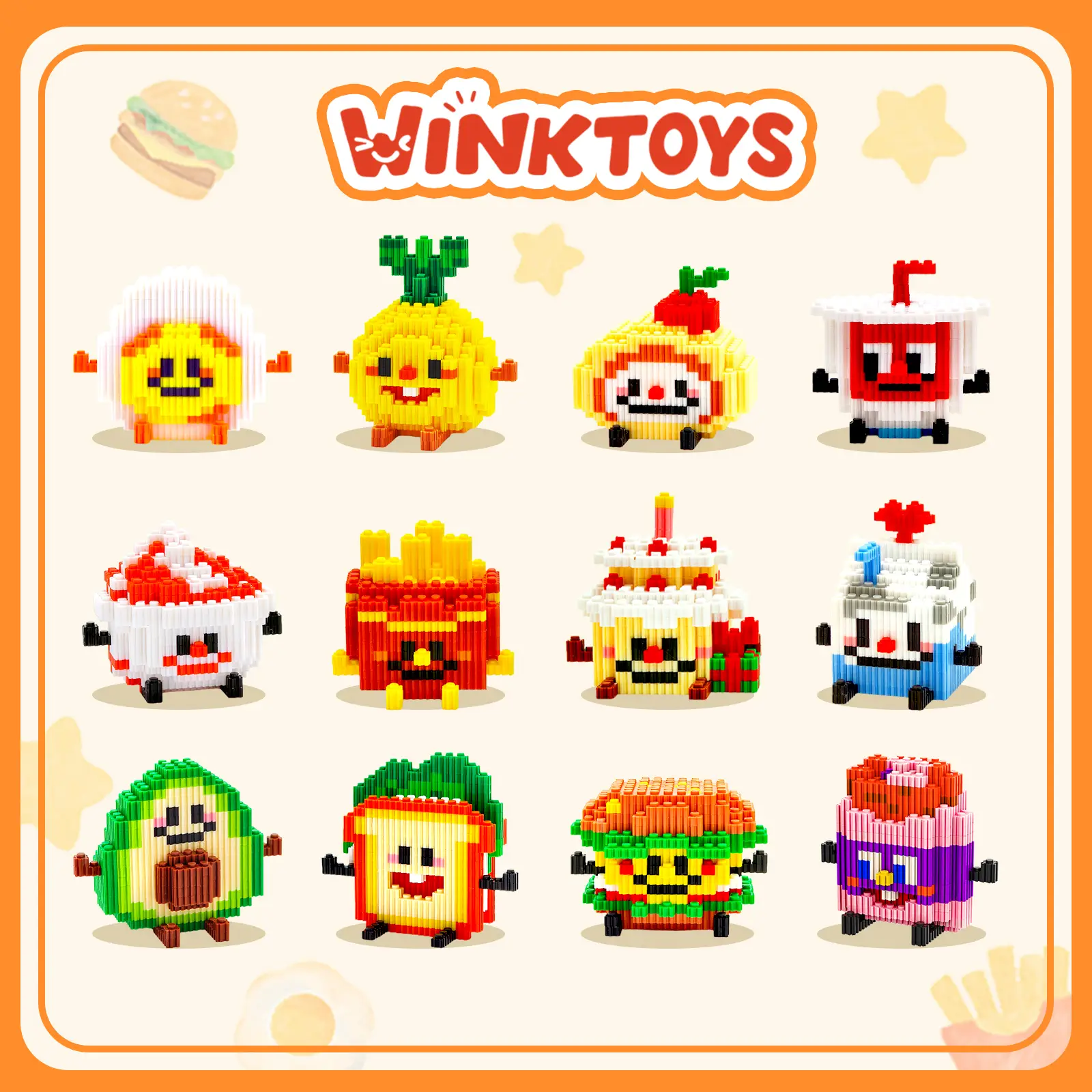 Food Building Block,Winktoys building block, Food Toys,Birthday Gift, Fruit Building Blocks,Trend Decoration,Christmas Gift,Brick,Family Bonding,Brick