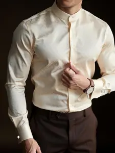 Men’s Cream Diamond Pattern Dress Shirt | Slim Fit Long Sleeve Button Down | Wedding, Party, Date Night & Formal Business Casual Shirts
