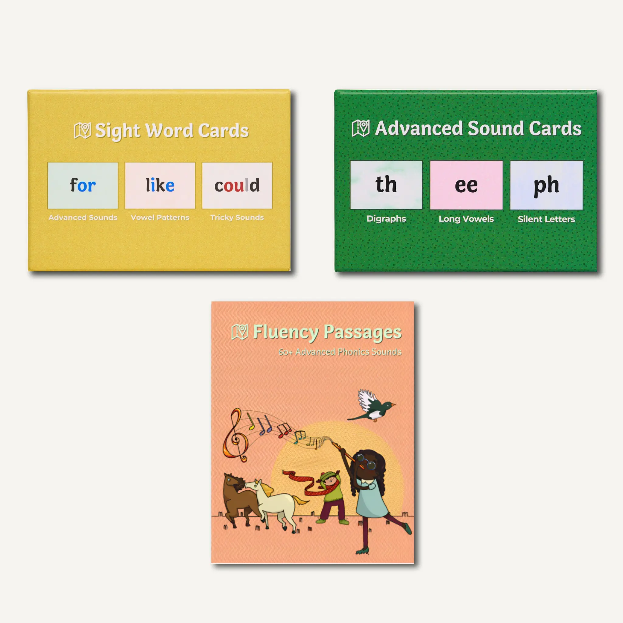 Struggling Reader Bundle | Fluency Passages, Sight Word and Advanced Sound Flashcards