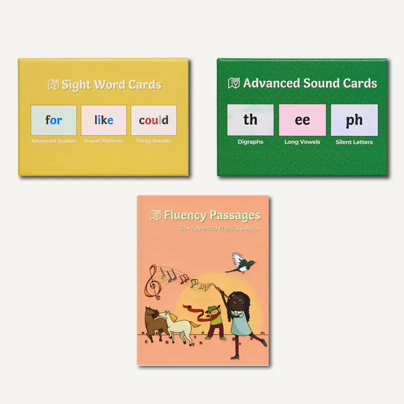Struggling Reader Bundle | Fluency Passages, Sight Word and Advanced Sound Flashcards