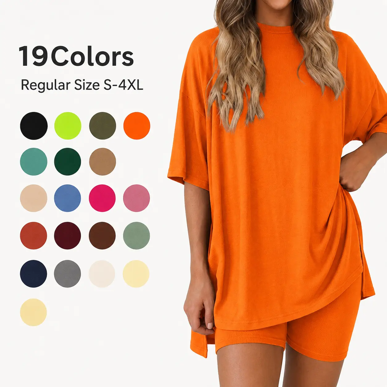 Crewneck Two-Piece Set for Women Summer Casual Oversized Split Hem Shirts and Side Pocket Leggings Shorts, Minimalist Lounge Wear, Soft Double-Sided Brushed Milk Silk Fabric, Comfy Homewear Cozy Pjs, Valentines Day Gift，Loungewear, Pajama