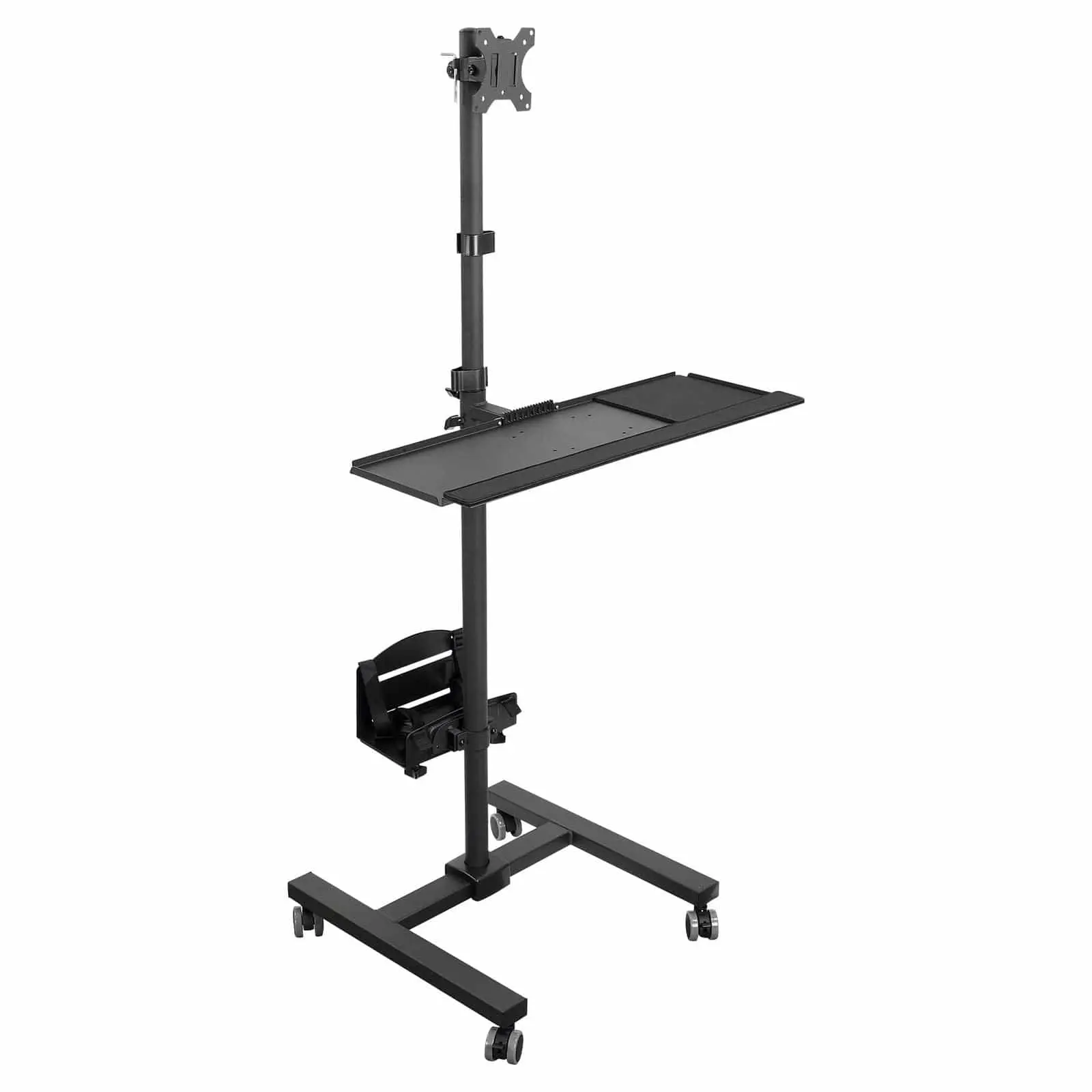 Mount-It! Mobile Cart with Monitor Mount & CPU Holder Full-Sized Keyboard Tray Adjustable Height VESA Bracket 360-Degree Rotation, Monitor Riser, Computer Keyboard, Adjustable Desk Mount