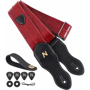 Guitar Strap with Pick Pocket, 2.3 inch Soft Vegan Leather Guitar Straps, 60s  Style(Red)