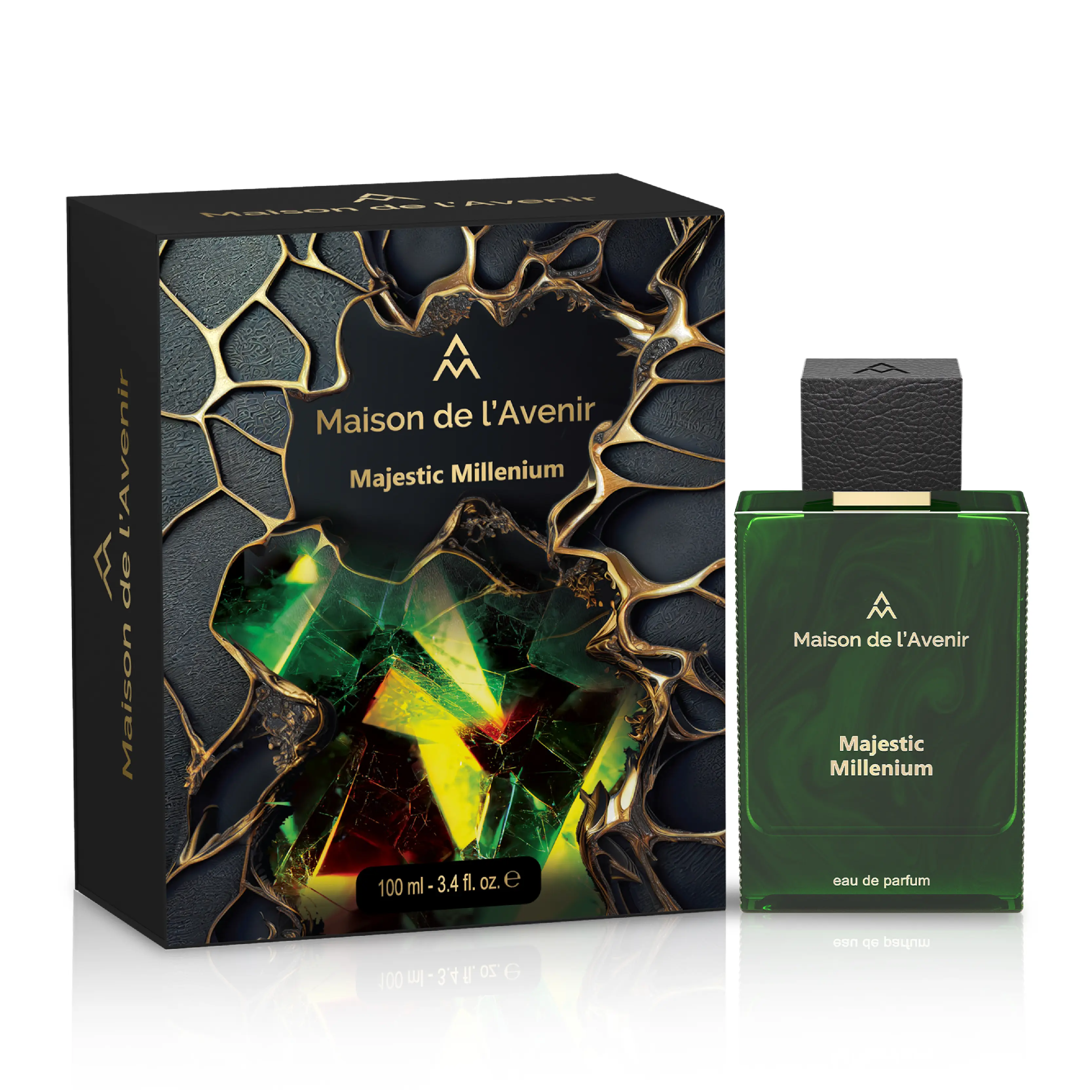 Maison de l'Avenir Majestic Millenium Unisex Eau de Parfum - Long Lasting Perfumes, 100ml Single Item - Aromatic Spicy Scent with Bitter Almond, Jasmine, Lavender Notes - Ideal Birthday Gift, Adults, Cruelty Free, Bottle