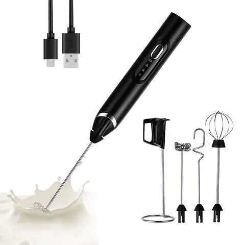 Summervibes 2026 Upgraded Rechargeable Milk Frother Handheld with 3 Heads 3 Speeds, Electric Coffee Mixer & Drink Foamer, Stainless Steel Whisk for Cappuccino, Latte, Cream Maker, Hot Chocolate, Egg Beater, Portable Kitchen Milk Bubbler ToolMothersDayGift