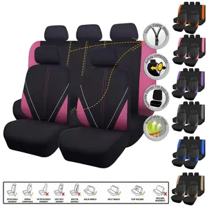 9PCS Polyester Car Seat Covers Full Set, Cloth Front and Rear Seat Covers for Cars, Easy to Install Cover Set, 40/60 60/40 50/50 40/20/40 Split Rear Benches, Universal Vehicle Interior Decoration Accessories Fits For Most Cars Sedan SUV