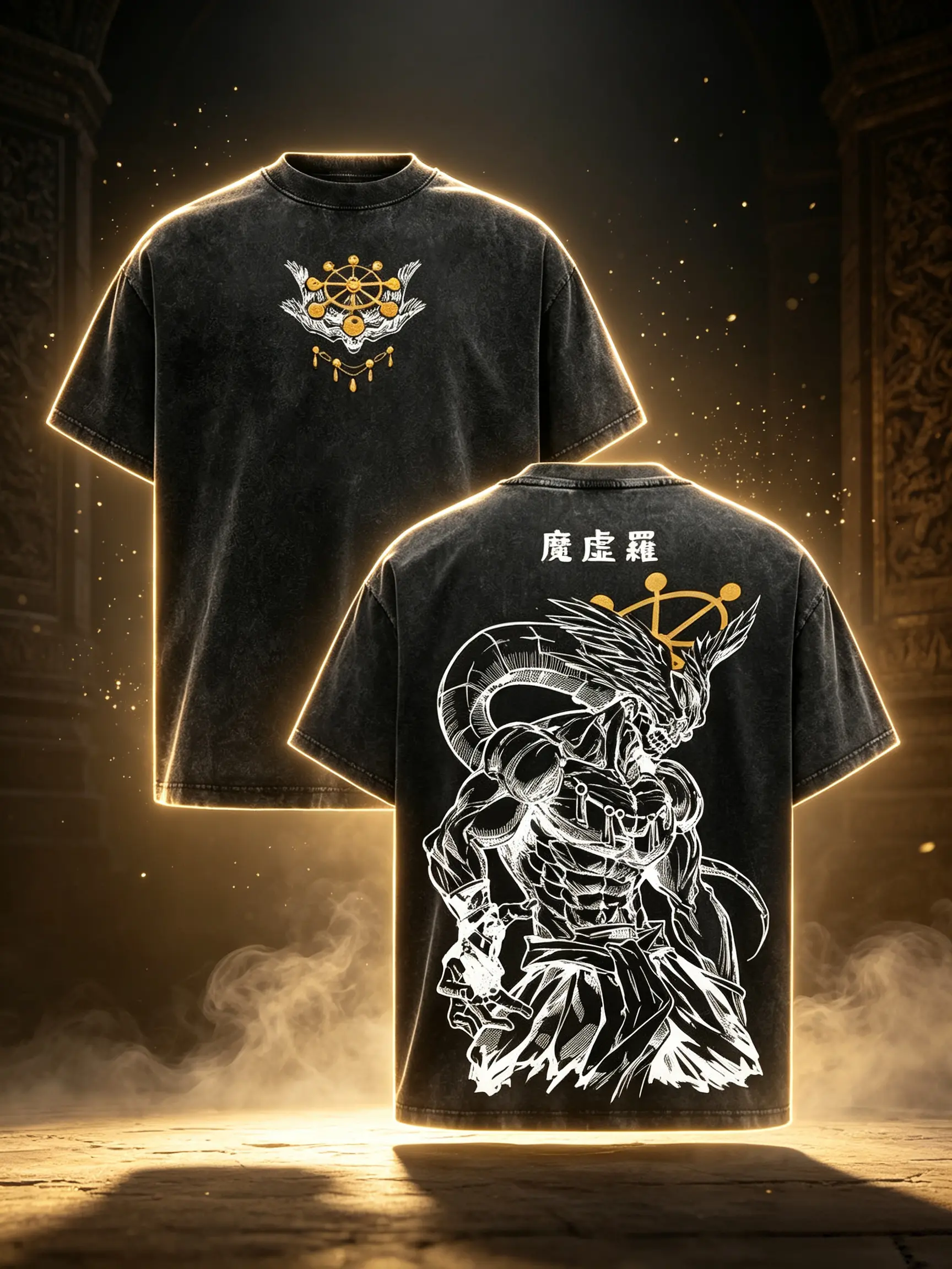 Menswear Jujutsu Kaisen Mahoraga Graphic Tee - Shortleeve, Round Neck, Vintage Washed, Oversized Dark Anime Streetwear, Soft Cotton Unisex Stylish Casual Apparel, Gift for JJK Fans viral tiktok shirt