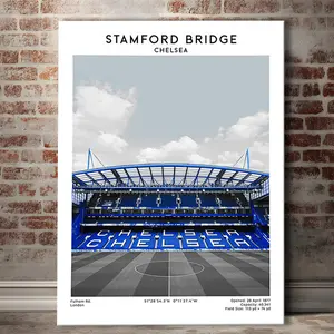 Stamford Bridge Football Stadium Print, Chelsea Stadium Wall Art, Fans Gifts, Poster Prints Wall Art, Man Cave Decor
