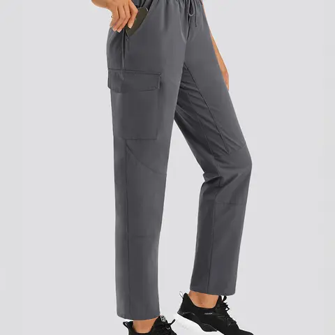 Women's Lightweight Water-Resistant Breathable Utility Cargo Pants - 5 Zipper & Cargo Pockets, Quick-Zip Access, All-Seasons Hiking Daily Wear, Multi-Size Including XL, Grey