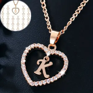 26-Letter Pendant Heart with Rhinestone Necklace