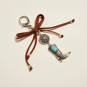 Semi Precious Stone Cowgirl Boot BagCharm Keychain