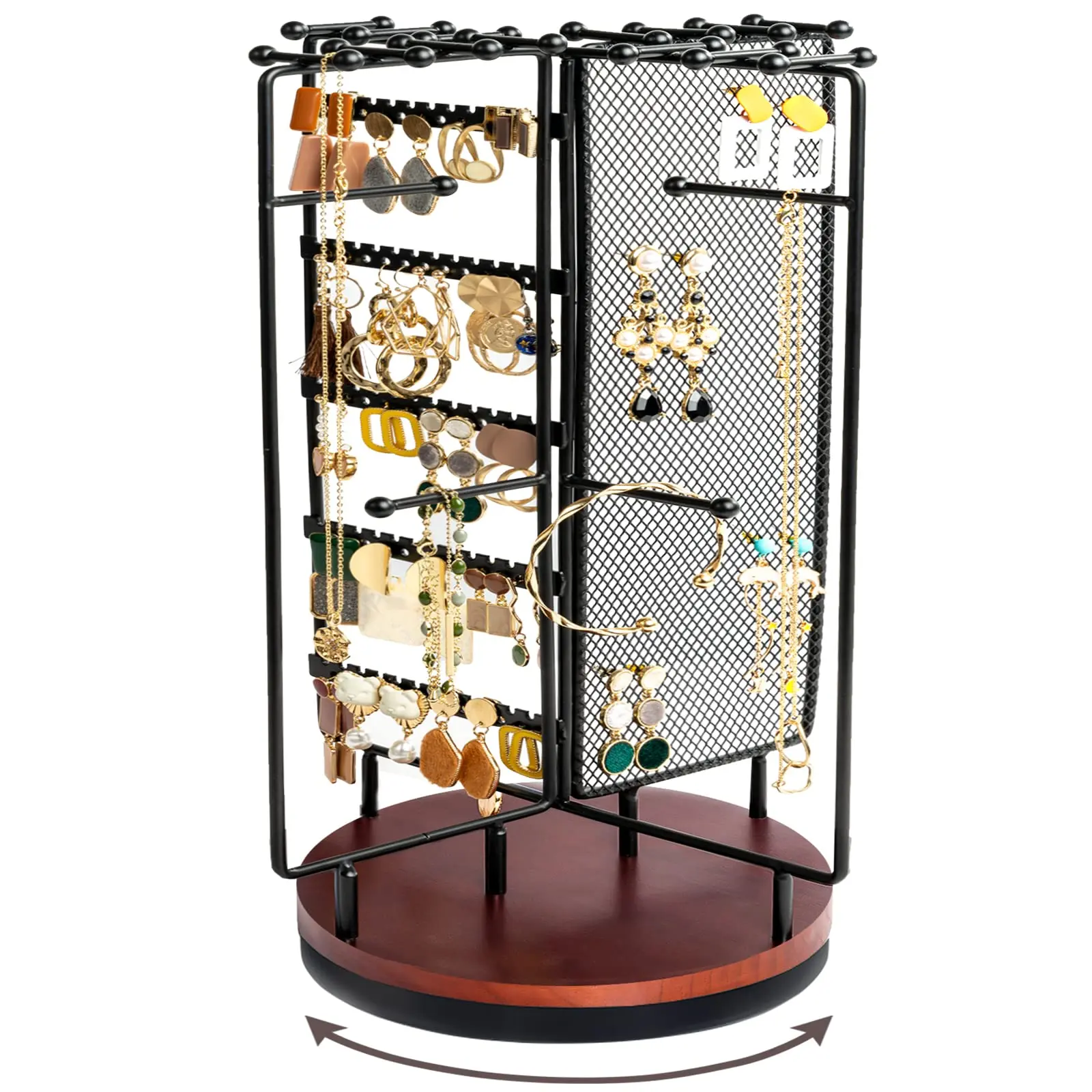 Rotating Jewelry Organizer Stand Earring Holder Organizer with 28 Necklace Hooks, Jewelry Tree Earring Stand Tower Storage Rack Bracelet Holder, Holds More than 100 Pairs Earrings -Black stable  storage holders & racks, space-saving jewelry stand