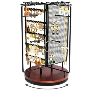 Rotating Jewelry Organizer Stand Earring Holder Organizer with 28 Necklace Hooks, Jewelry Tree Earring Stand Tower Storage Rack Bracelet Holder, Holds More than 100 Pairs Earrings -Black stable  storage holders & racks, space-saving jewelry stand