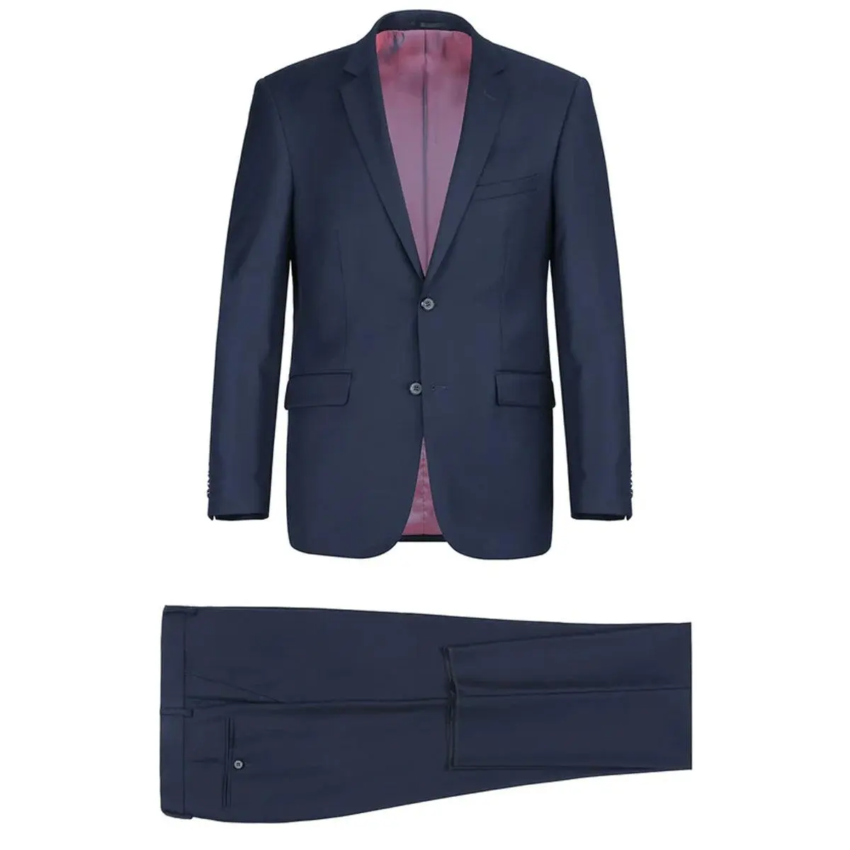 Mens Basic Two Button Classic Fit Wool Suit with Optional Vest in Indigo Blue