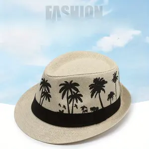 [Beach Ready] Men's Tropical Palm Tree Pattern Fedora Hat - Casual Summer Beach Jazz Cap, Sun Protection, Breathable Paper Material, Ideal for Outdoor Activities, Casual Outdoor Hat|Tropical Design|Wide Brim Hat