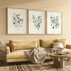 3 Pieces Optional Wooden Frame Bohemian Sage Green Leaf Print Wall Poster Modern Botanical Aesthetic Art Print Wall Art Home Decor Gift Holiday Gift Physical Artwork Multi Size Wall Artwork