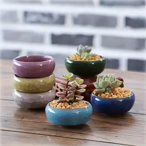 Color Ice-cracked Ceramic Succulent Pot, Stackable Ceramic Pots, 6 Counts/set Mini Succulent Flower Pot, Desktop Small Flower Pot for Home Garden Decoration