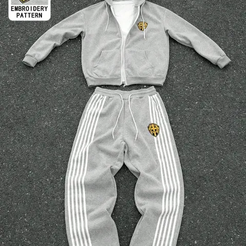 Zippered Hoodie Long Sleeve Sweatshirt Pockets Sweatpants Y2k Two-Piece Matching Set Hip-Hop Embroidered, Men's Fall & Winter Outfits, Suitable For Streetwear, Commuting, Outdoor Activities, Embroidery, Sweatsuit Set Outfit
