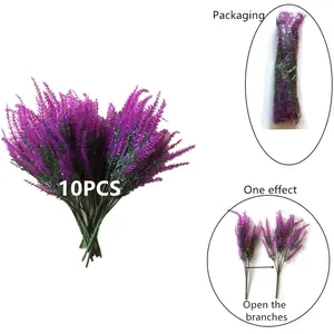 10 Bunches UV Resistant Artificial Lavender Bouquet, Multicolor Plastic Fake Plants, Plastic Faux Flowers, Garden Porch Window Sill Decor, Indoor Outdoor Use, Garden Decorative Flower, Artificial Flower Decorations