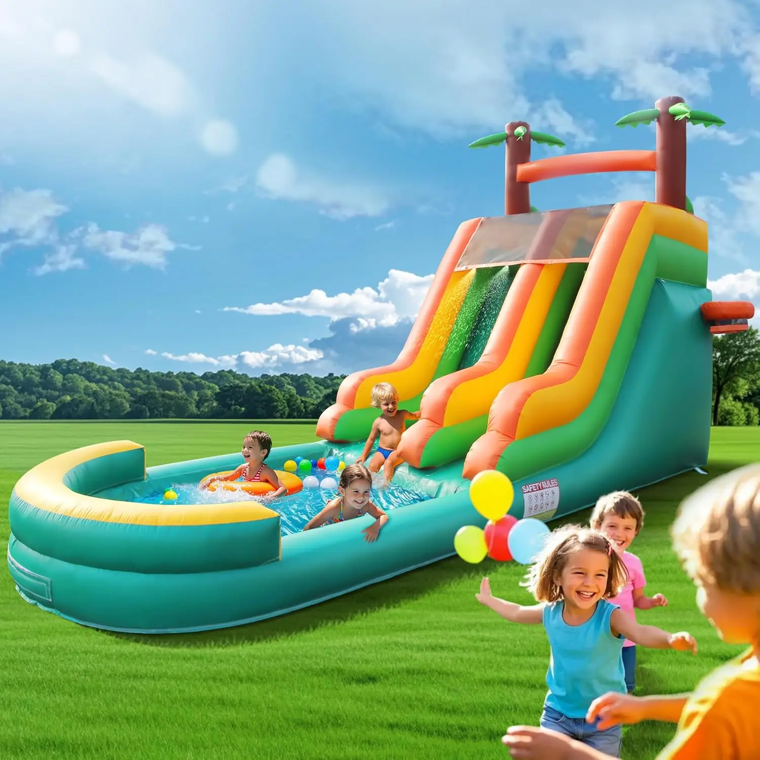 26FT Commercial Grade Inflatable Water Silde for Kids Adults, Heavy Duty PVC Adult Water Slides with Big Airtight Water Pool, Adults Waterslide with 950W Blower for Outdoor (Green/26FT)