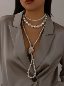 Pearl Set Necklace Short Statement Chain Long Multi-Layered Vintage Style Daily Wear Party Dress Accessory