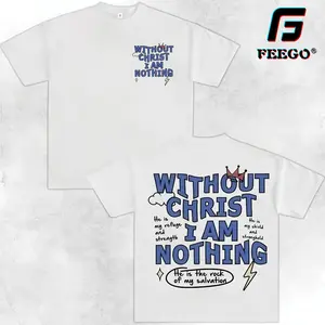 FEEGO Men's Boxy Fit Round Neck T-shirt Christian Faith Letter Print Casual Streetwear Short Sleeve White Top for Daily Wear All Seasons y2k  outfits  men  graphic tees christian clothing