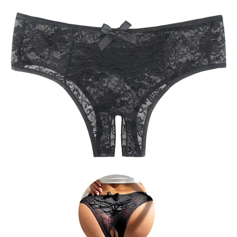 Women's Crotchless Underwear Lace Sexy Panties Lingerie Plus Size Cheeky Briefs Hipster Thong for Women Soft Comfy Curvy Sheer Knicker Underwear for All Seasons Special Night Breathable Elastic Womenswear Trim Knickers Fit  Marry Wife Gift Panties S-4XL