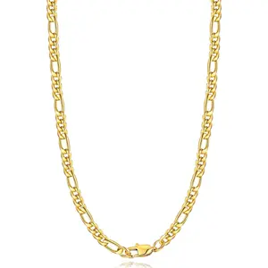 5.5mm/7mm Stainless Steel Figaro Chain Necklace for Men, 14K Over Gold Chain for Men, Mens Jewelry Gift 16 18 20 22 24 26 Inch