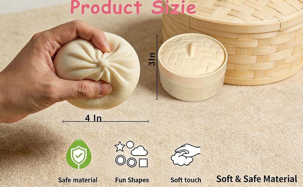 Dumpling Squishies, Glitter Dumpling Mystery Box, Colorful Dumplings Stress Balls Fidget Sensory Toy, Stocking Stuffers with Food Steamer Stretchy Desk Toys