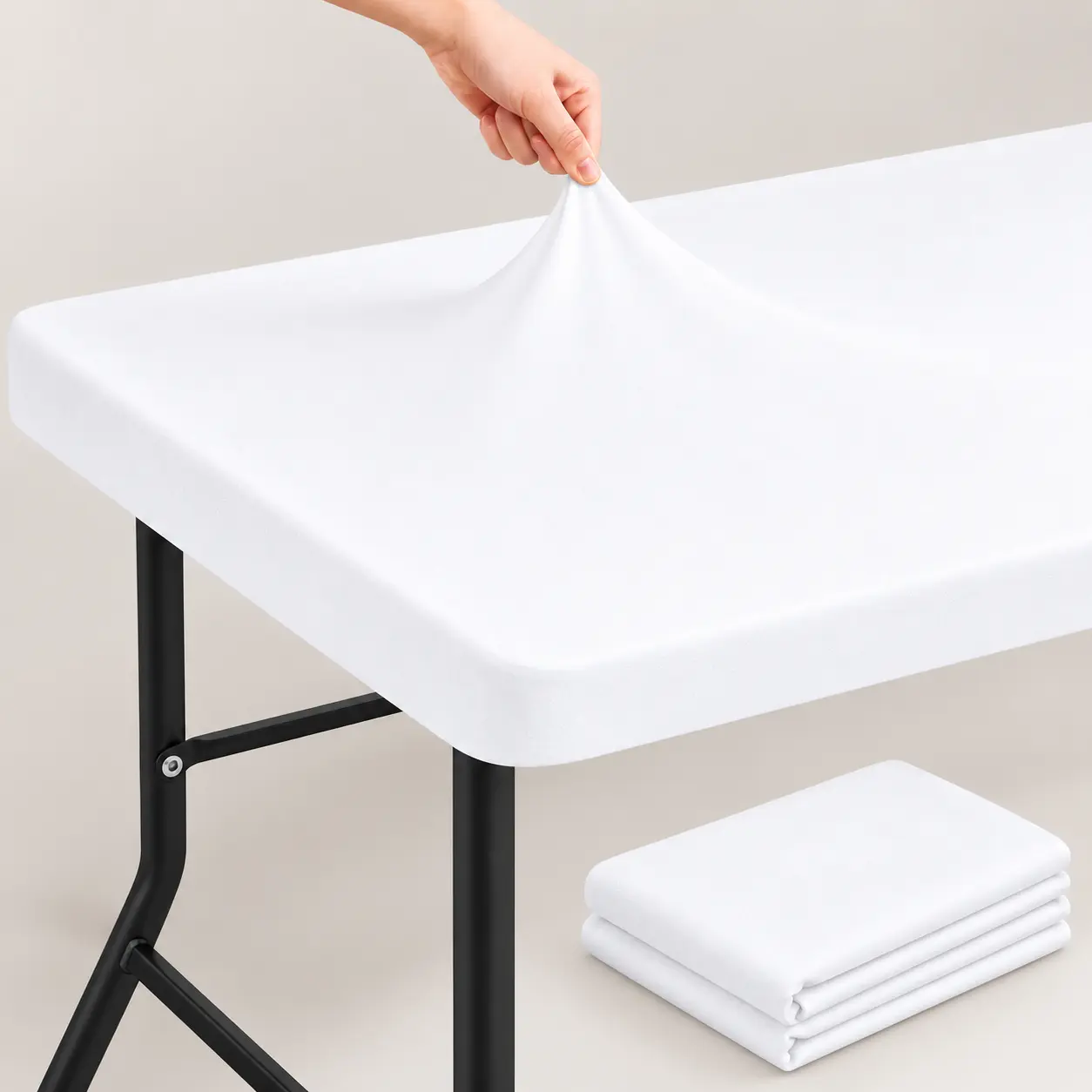 White Fitted Polyester-Spandex Plain Tablecloth - 6FT Rectangle (30"x72"), Clip-Free Wrap, 10% Spandex Full Stretch, Wash-And-Reuse, Reusable & Well-Crafted, Portable Outdoor Tablecloths, Food & Beverage Safe, 1-Piece Cover for Outdoor Picnic, Banquet