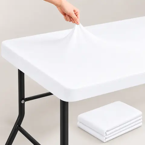 White Fitted Polyester-Spandex Plain Tablecloth - 6FT Rectangle (30"x72"), Clip-Free Wrap, 10% Spandex Full Stretch, Wash-And-Reuse, Reusable & Well-Crafted, Portable Outdoor Tablecloths, Food & Beverage Safe, 1-Piece Cover for Outdoor Picnic, Banquet